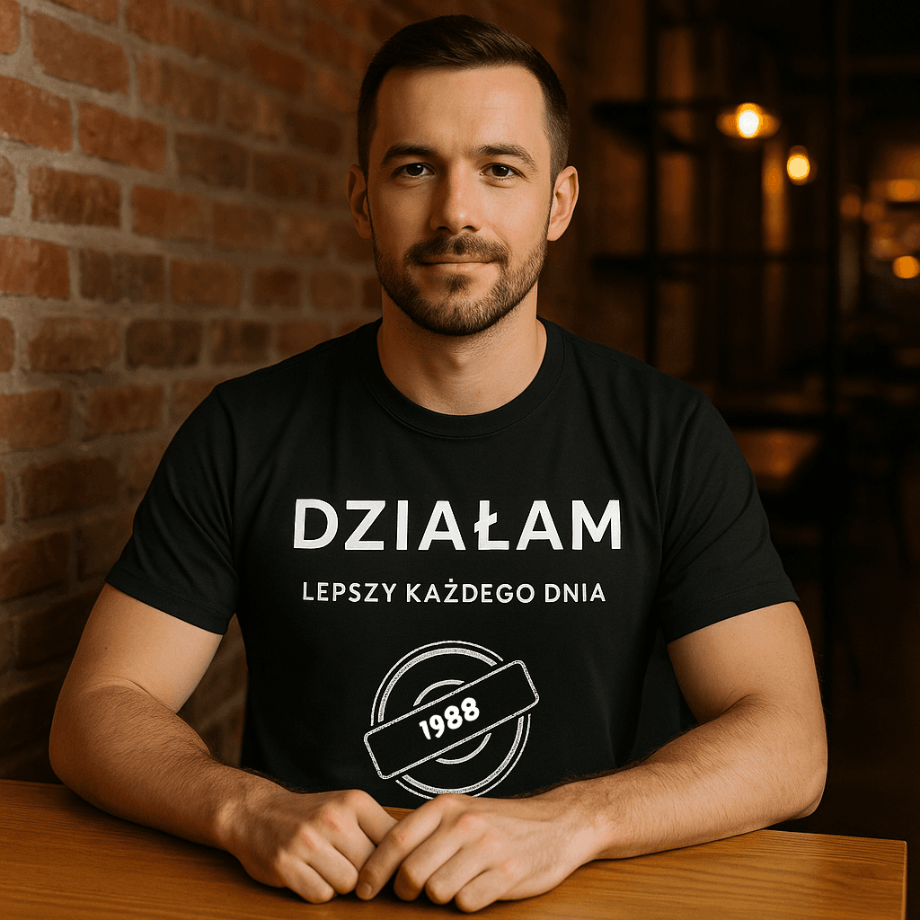 Koszulka 1988 – DZIAŁAM. Lepszy każdego dnia (Męska, Czarna)