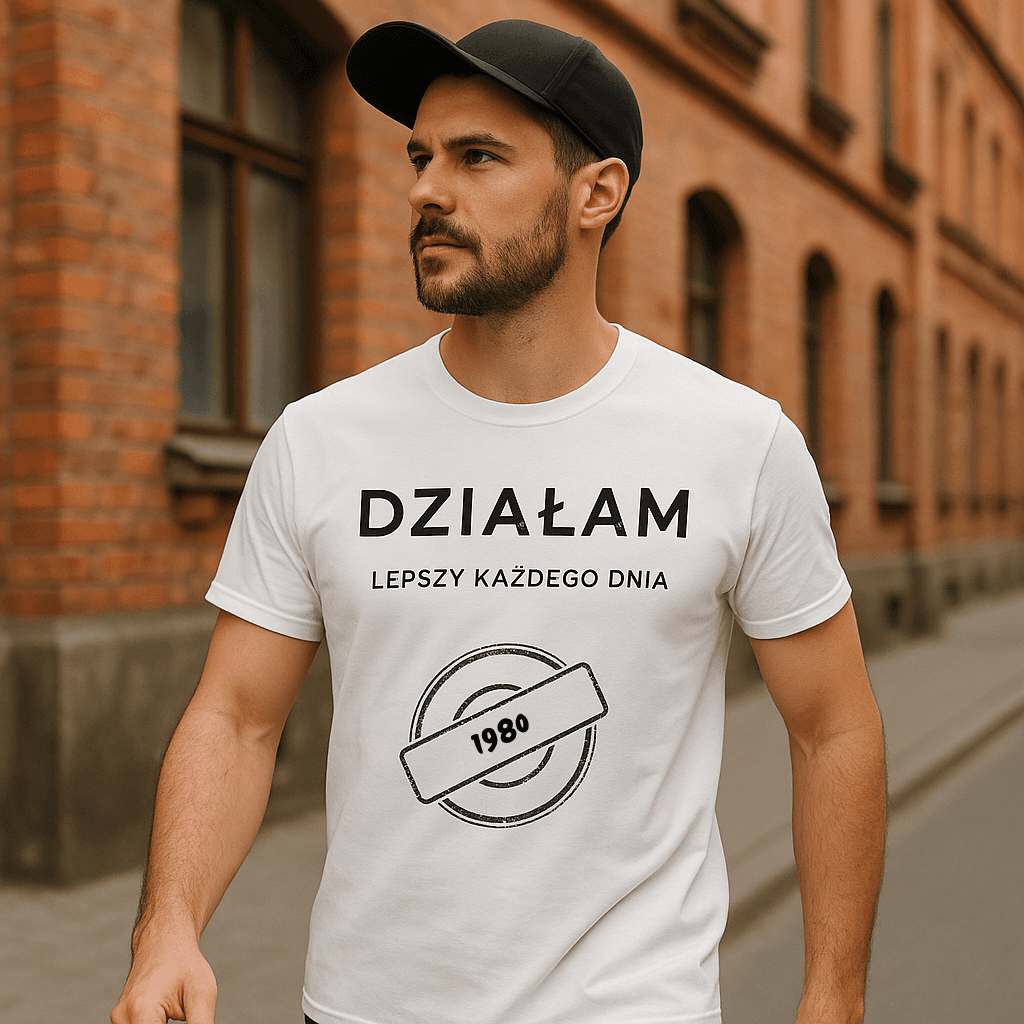 Koszulka 1980 – DZIAŁAM. Lepszy każdego dnia (Męska, Biała)