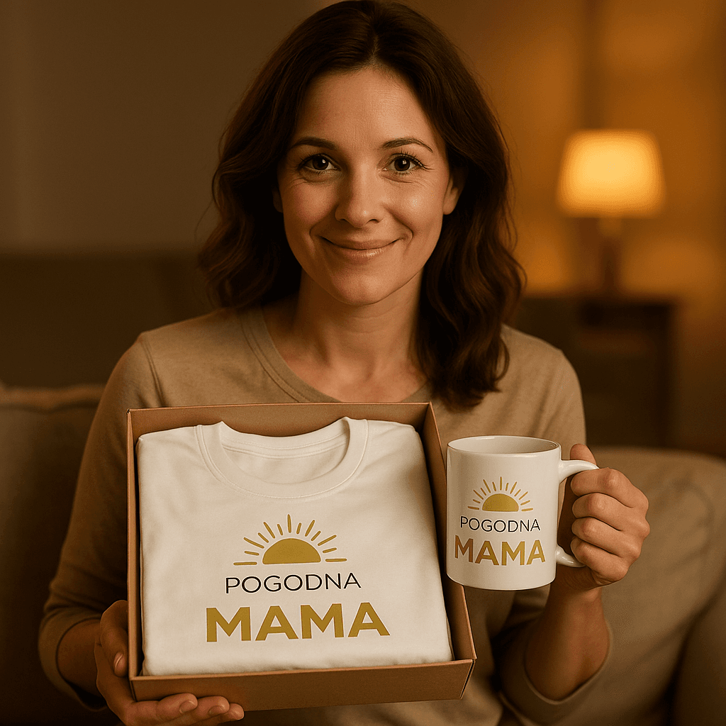 Zestaw Koszulka + Kubek: Pogodna Mama - Mama Gold Edition (biała)