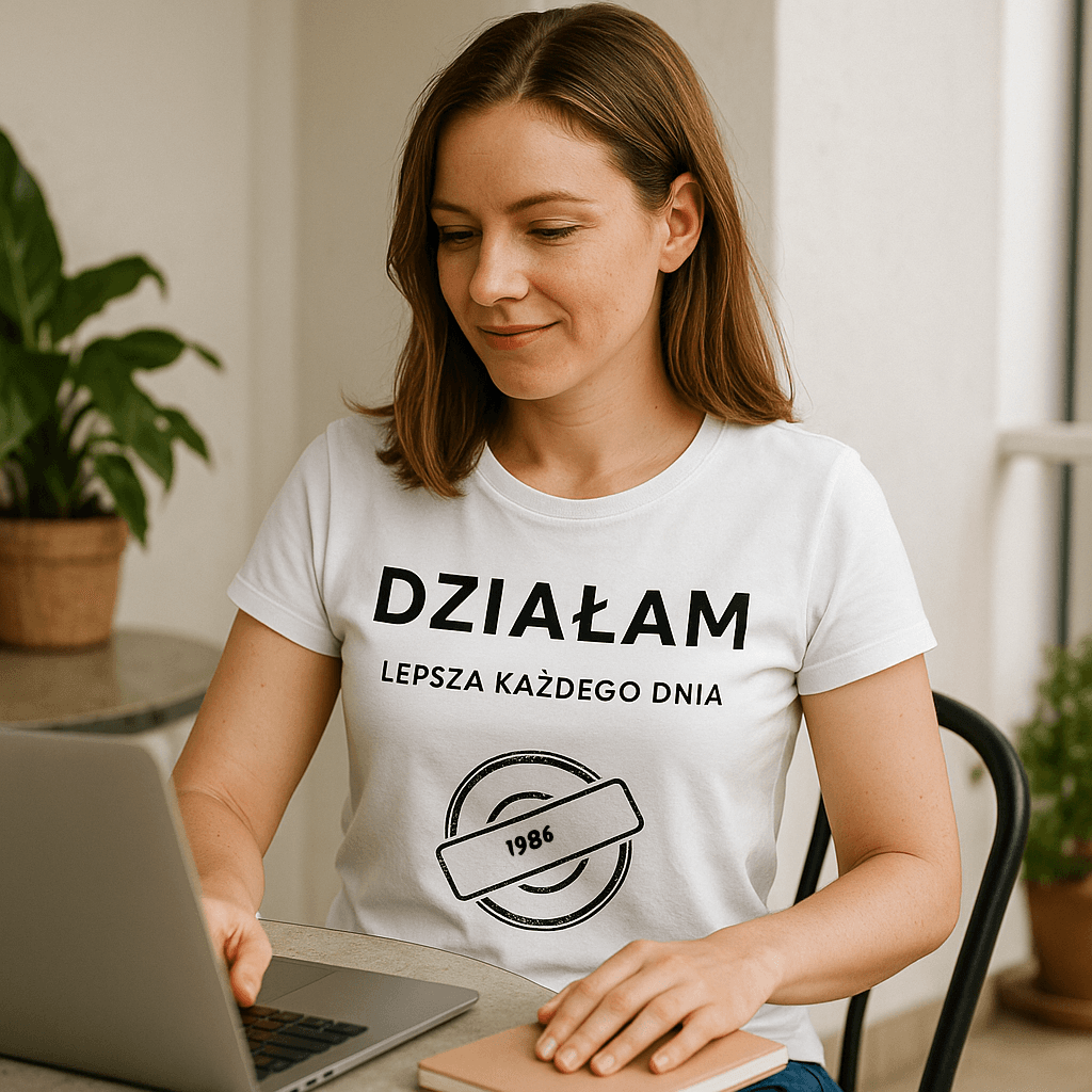 Koszulka 1986 – DZIAŁAM. Lepsza każdego dnia (Damska, Biała)