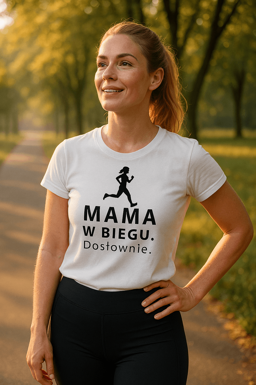 Zestaw Koszulka + Kubek: W Biegu. Dosłownie – Mama Edition (biała) TOP PREZENT