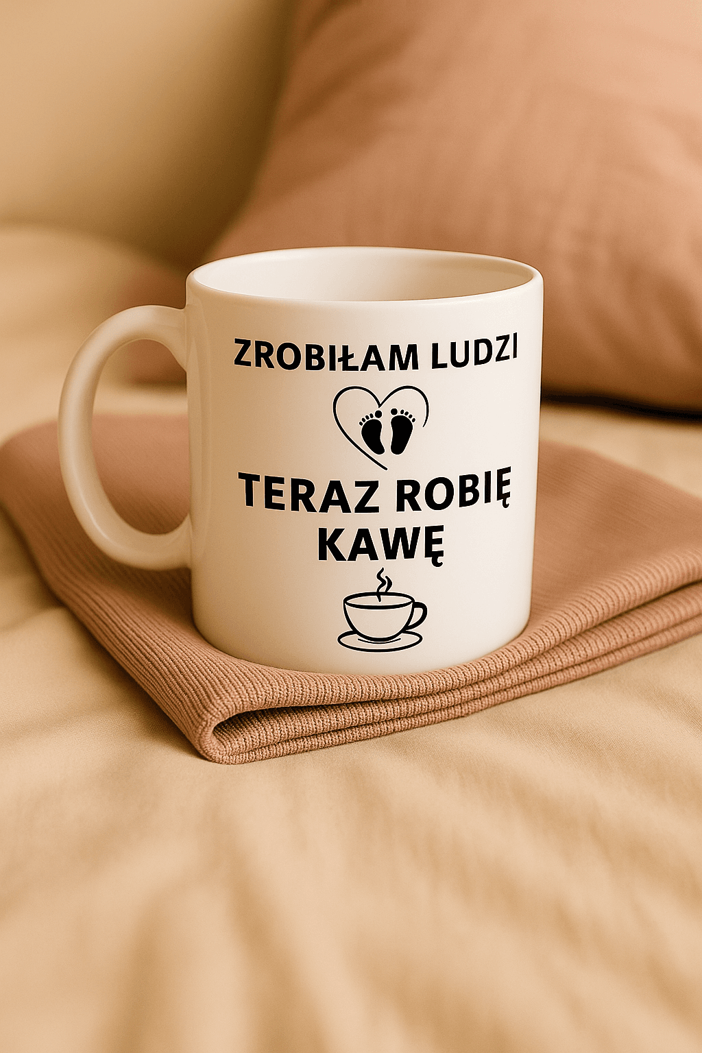 Zestaw Koszulka + Kubek: Zrobiłam ludzi, robię kawę - Mama Lifestyle Edition (biała) TOP PREZENT