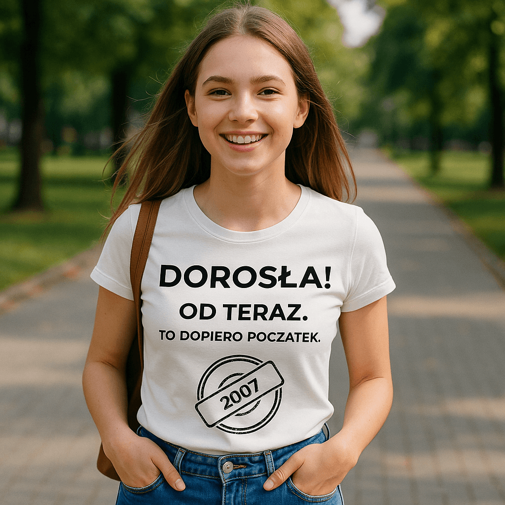 Zestaw Koszulka + Kubek: DOROSŁA – Od teraz. To dopiero początek (biała). Wersja Limitowana 2007