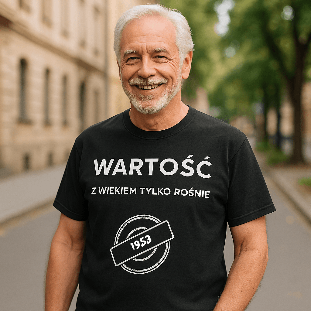 Koszulka 1953 – WARTOŚĆ. Z wiekiem tylko rośnie (Męska, Czarna)