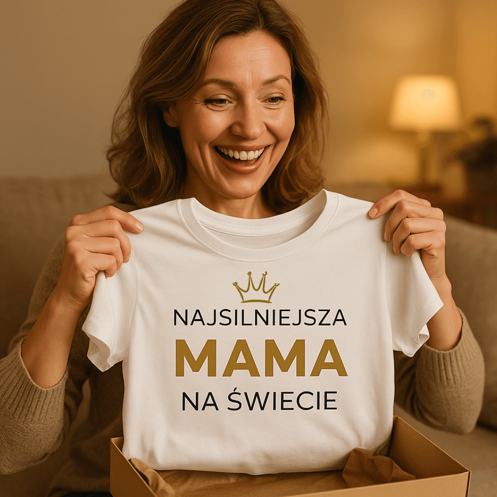 Zestaw Koszulka + Kubek: Najsilniejsza Mama - Mama Gold Edition (biała)