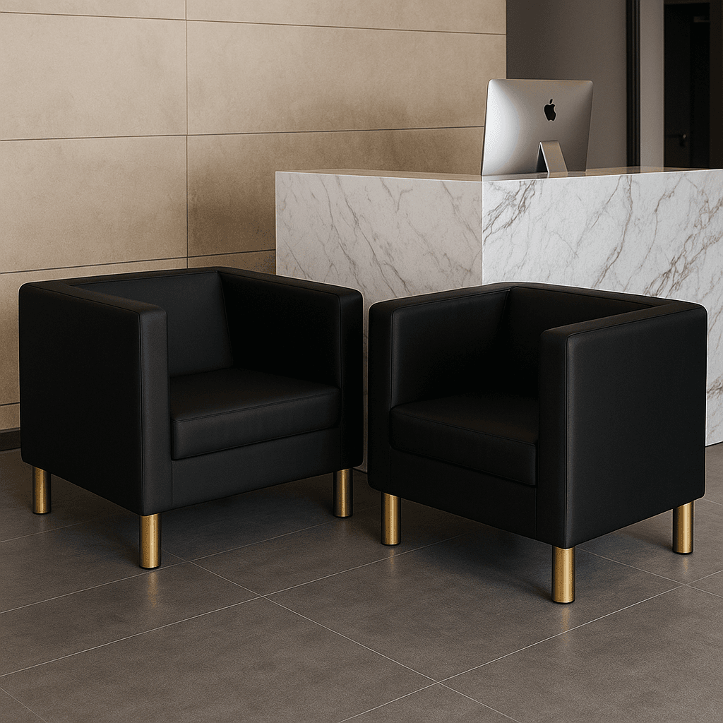 Fotel Tapicerowany Standard Czarny Ekoskóra Złote Nóżki