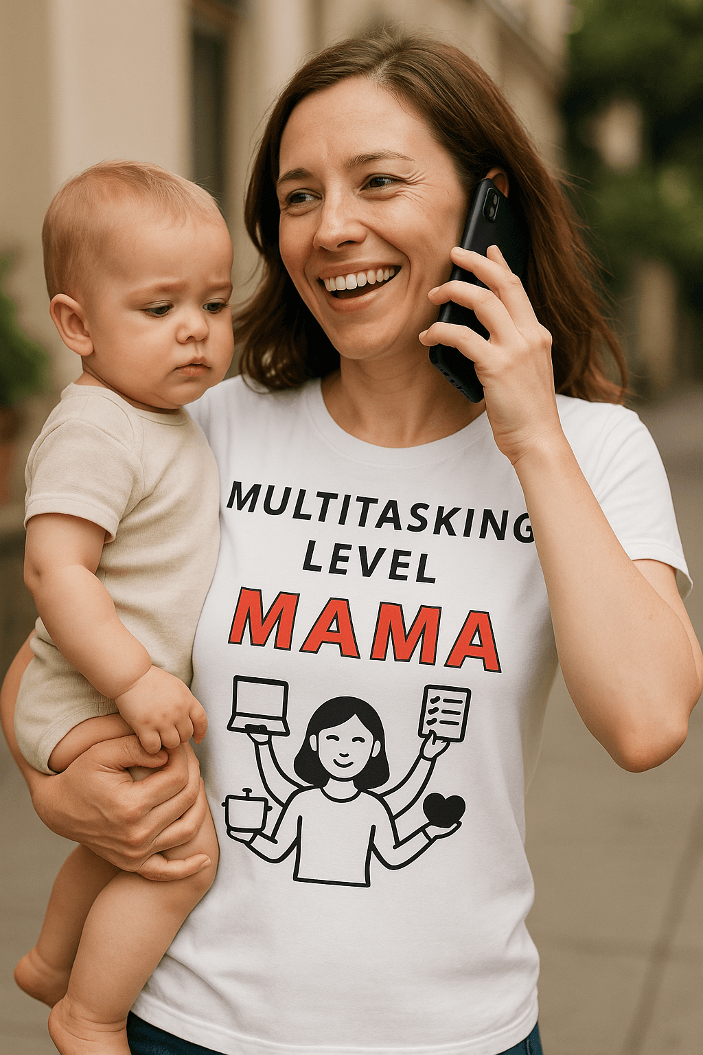 Zestaw Koszulka + Kubek: Multitasking Level - Mama Lifestyle Edition (biała) TOP PREZENT