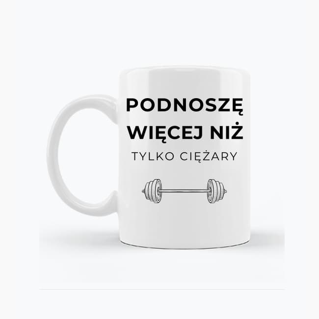 Zestaw Koszulka + Kubek: Podnoszę więcej niż tylko ciężary 🏋️‍♂️ – MAMA edition (biała) TOP PREZENT