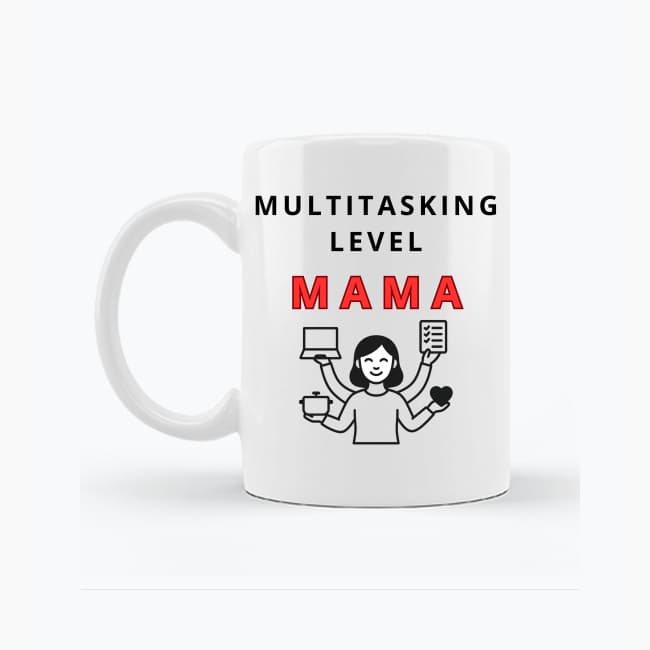 Zestaw Koszulka + Kubek: Multitasking Level - Mama Lifestyle Edition (biała) TOP PREZENT