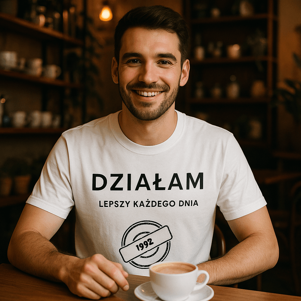Koszulka 1992 – DZIAŁAM. Lepszy każdego dnia (Męska, Biała)
