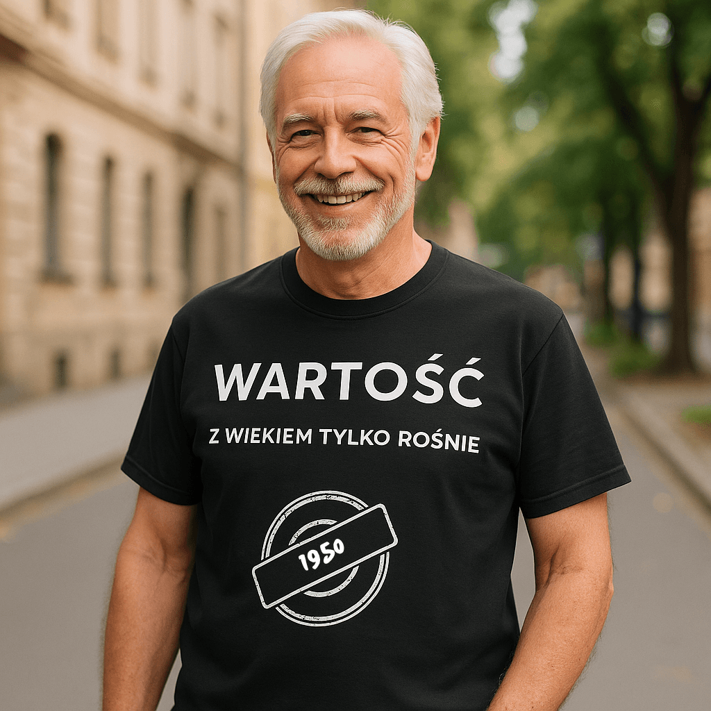 Koszulka 1950 – WARTOŚĆ. Z wiekiem tylko rośnie (Męska, Czarna)