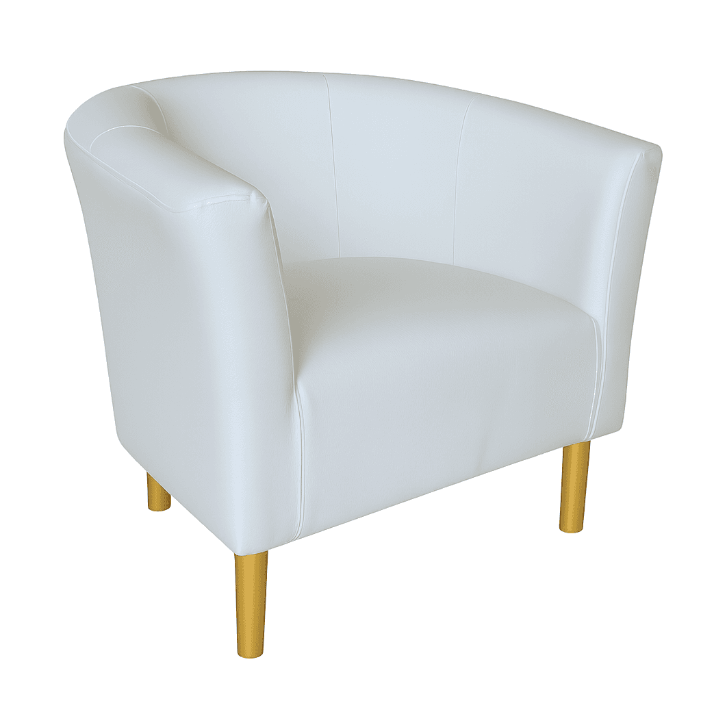 Fotel Tapicerowany Glamour Biały Ekoskóra Złote Nóżki