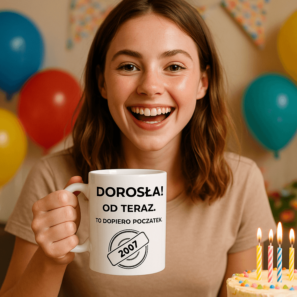 Zestaw Koszulka + Kubek: DOROSŁA – Od teraz. To dopiero początek (czarna). Wersja Limitowana 2007