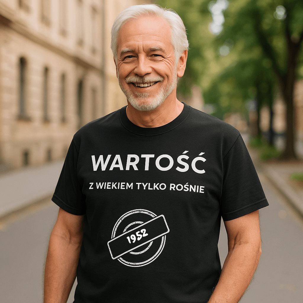 Koszulka 1952 – WARTOŚĆ. Z wiekiem tylko rośnie (Męska, Czarna)