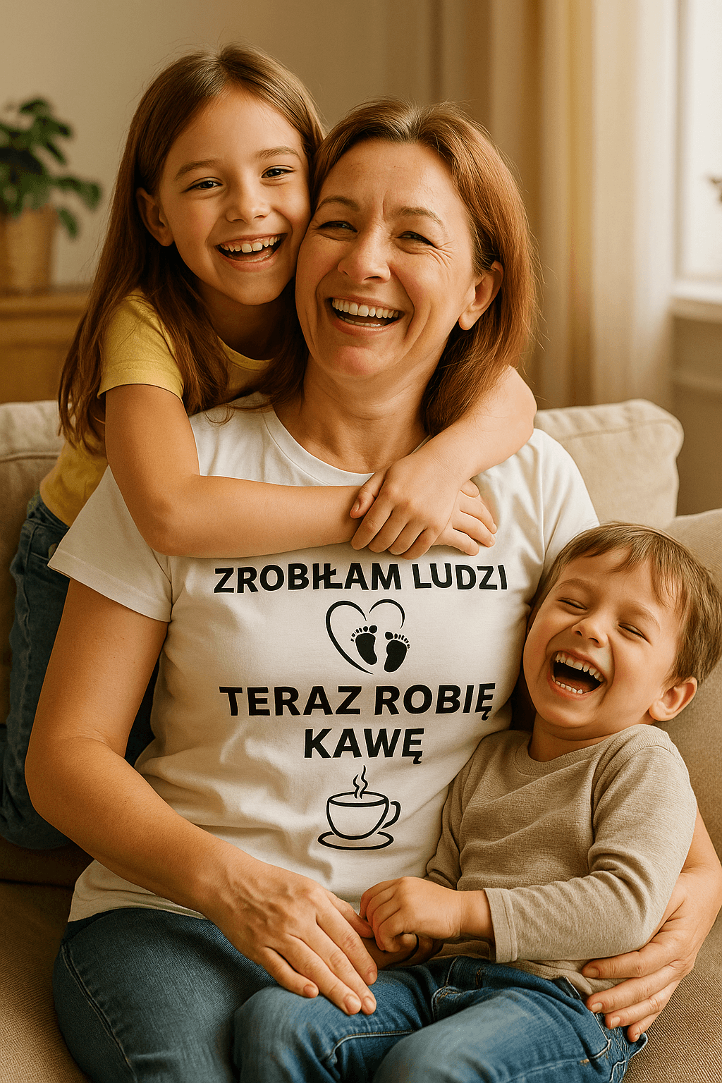 Zestaw Koszulka + Kubek: Zrobiłam ludzi, robię kawę - Mama Lifestyle Edition (biała) TOP PREZENT