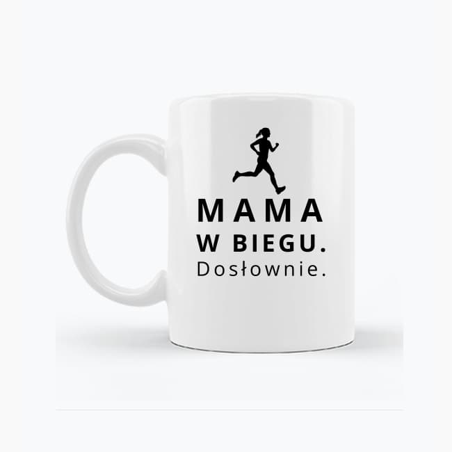 Zestaw Koszulka + Kubek: W Biegu. Dosłownie – Mama Edition (biała) TOP PREZENT