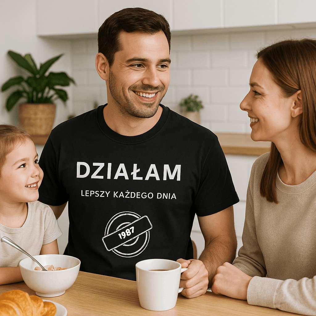 Koszulka 1987 – DZIAŁAM. Lepszy każdego dnia (Męska, Czarna)