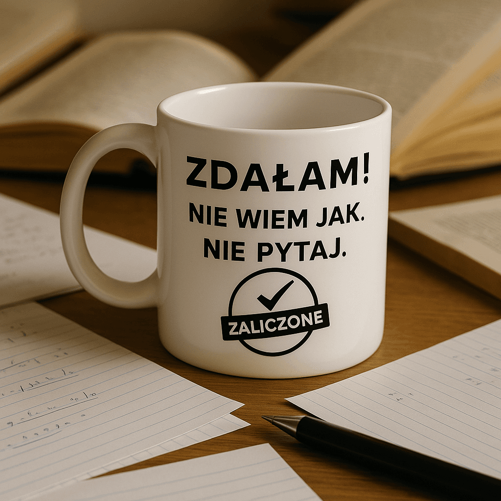 Zestaw Koszulka + Kubek: ZDAŁAM – Nie pytaj jak Wersja Limitowana 2025 (biała)