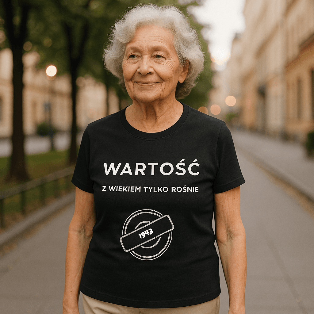 Koszulka 1943 – WARTOŚĆ. Z wiekiem tylko rośnie (Damska, Czarna)