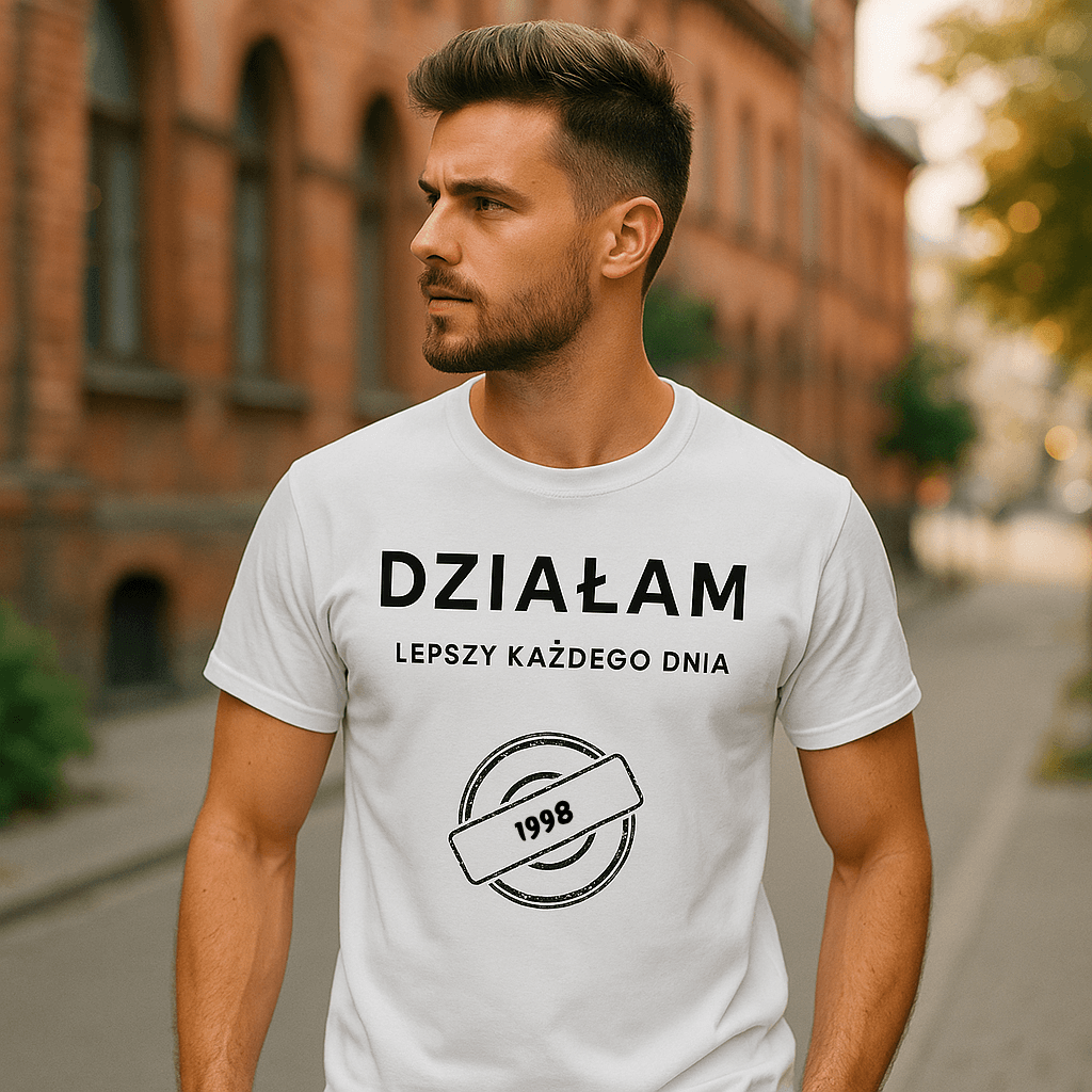 Koszulka 1998 – DZIAŁAM. Lepszy każdego dnia (Męska, Biała)