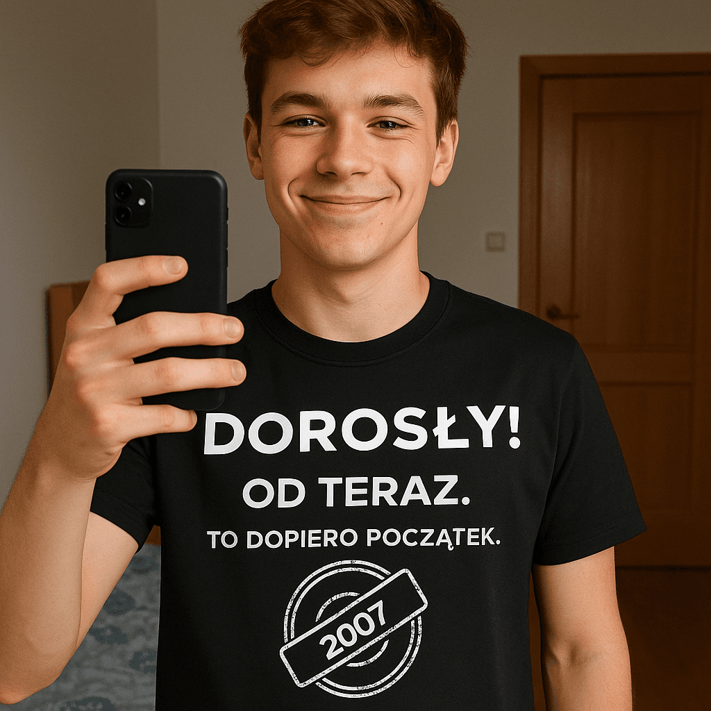 Zestaw Koszulka + Kubek: DOROSŁY – Od teraz. To dopiero początek (czarna). Wersja Limitowana 2007
