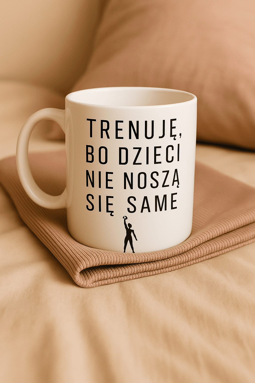 Zestaw Koszulka + Kubek: Trenuję bo dzieci nie noszą się same – Mama Edition (biała) TOP PREZENT