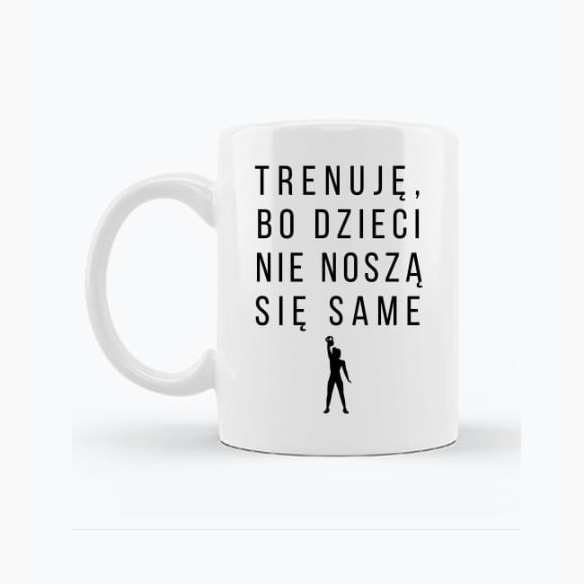Zestaw Koszulka + Kubek: Trenuję bo dzieci nie noszą się same – Mama Edition (biała) TOP PREZENT