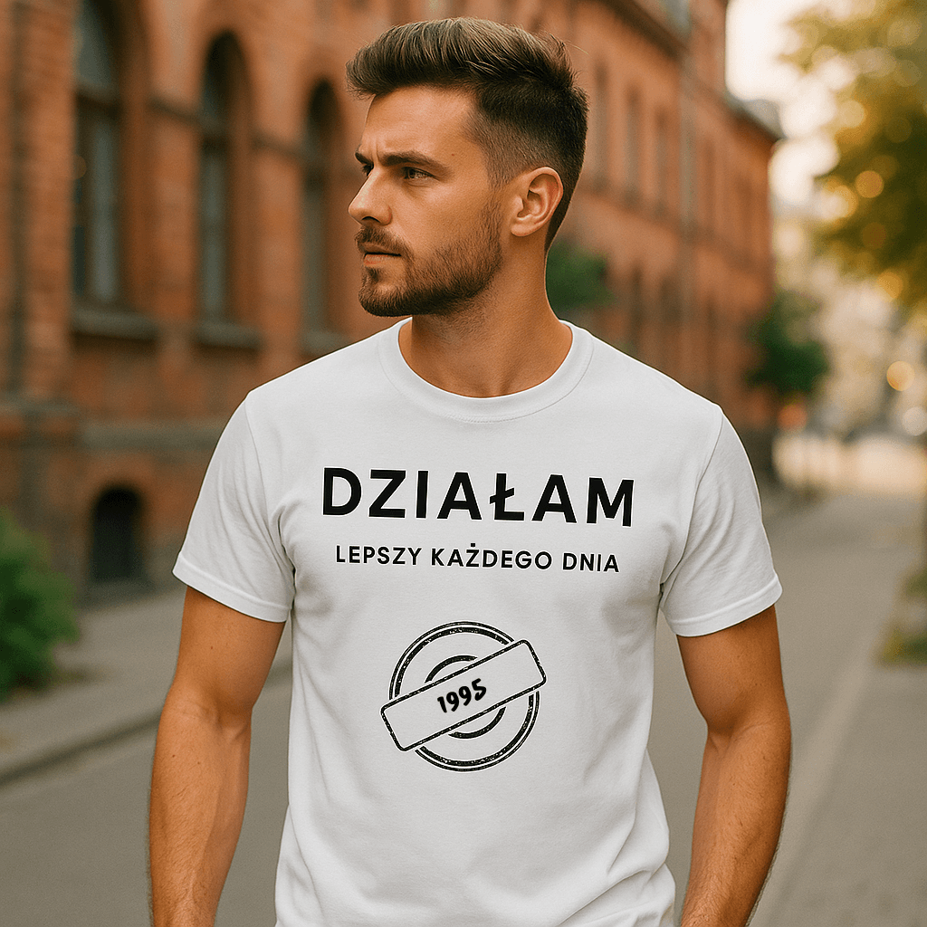 Koszulka 1995 – DZIAŁAM. Lepszy każdego dnia (Męska, Biała)