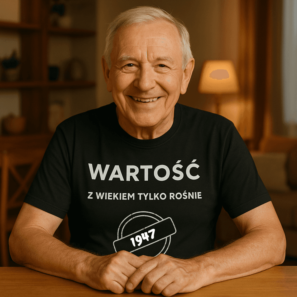 Koszulka 1947 – WARTOŚĆ. Z wiekiem tylko rośnie (Męska, Czarna)