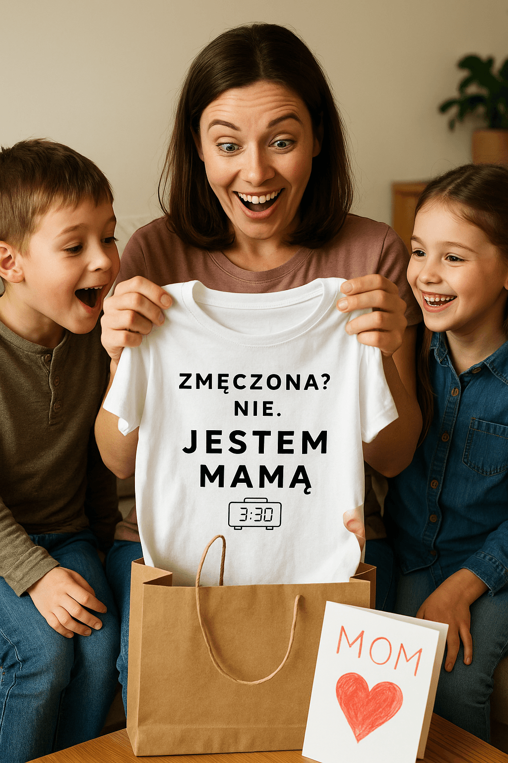 Zestaw Koszulka + Kubek: ZMĘCZONA? NIE. JESTEM MAMĄ. 3:30 (biała) TOP PREZENT