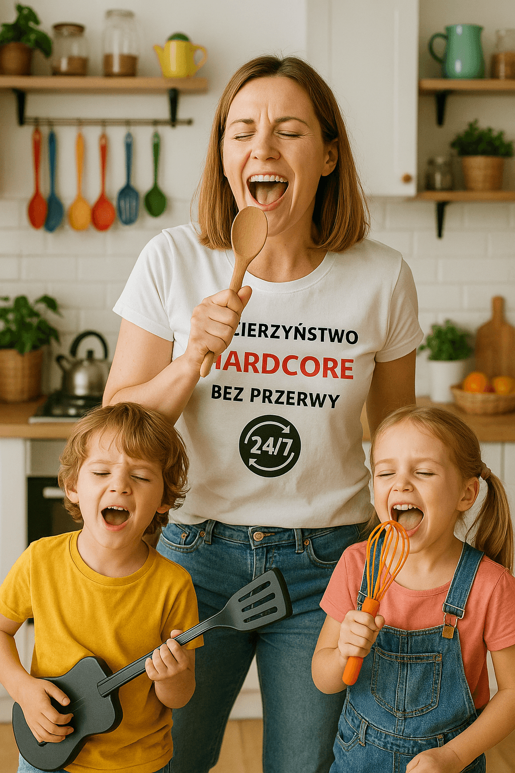 Zestaw Koszulka + Kubek: Hardcore bez przerwy - Mama Lifestyle Edition (biała) TOP PREZENT