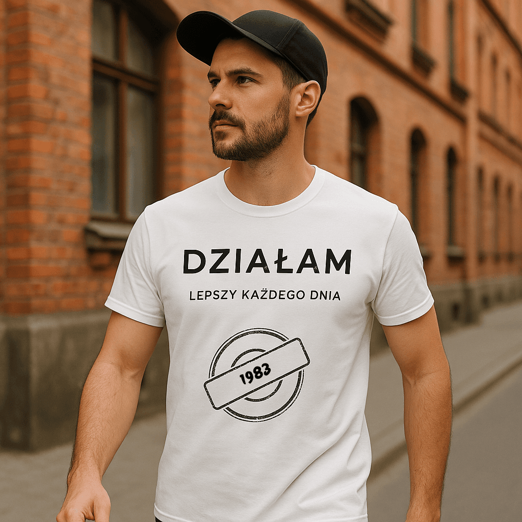 Koszulka 1983 – DZIAŁAM. Lepszy każdego dnia (Męska, Biała)