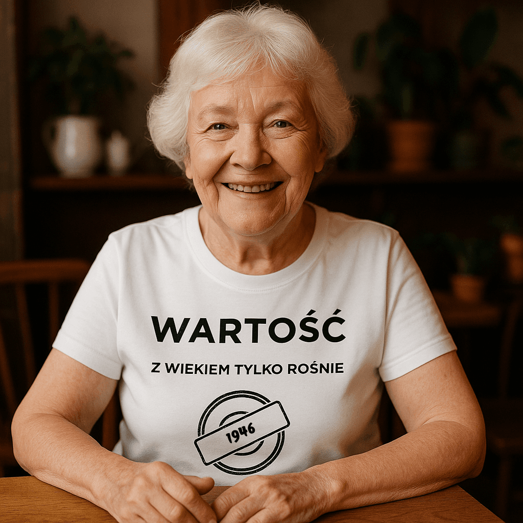 Koszulka 1946 – WARTOŚĆ. Z wiekiem tylko rośnie (Damska, Biała)