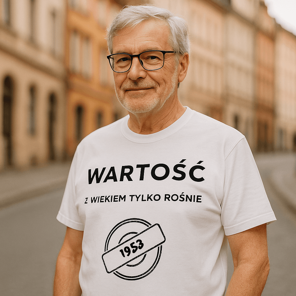 Koszulka 1953 – WARTOŚĆ. Z wiekiem tylko rośnie (Męska, Biała)