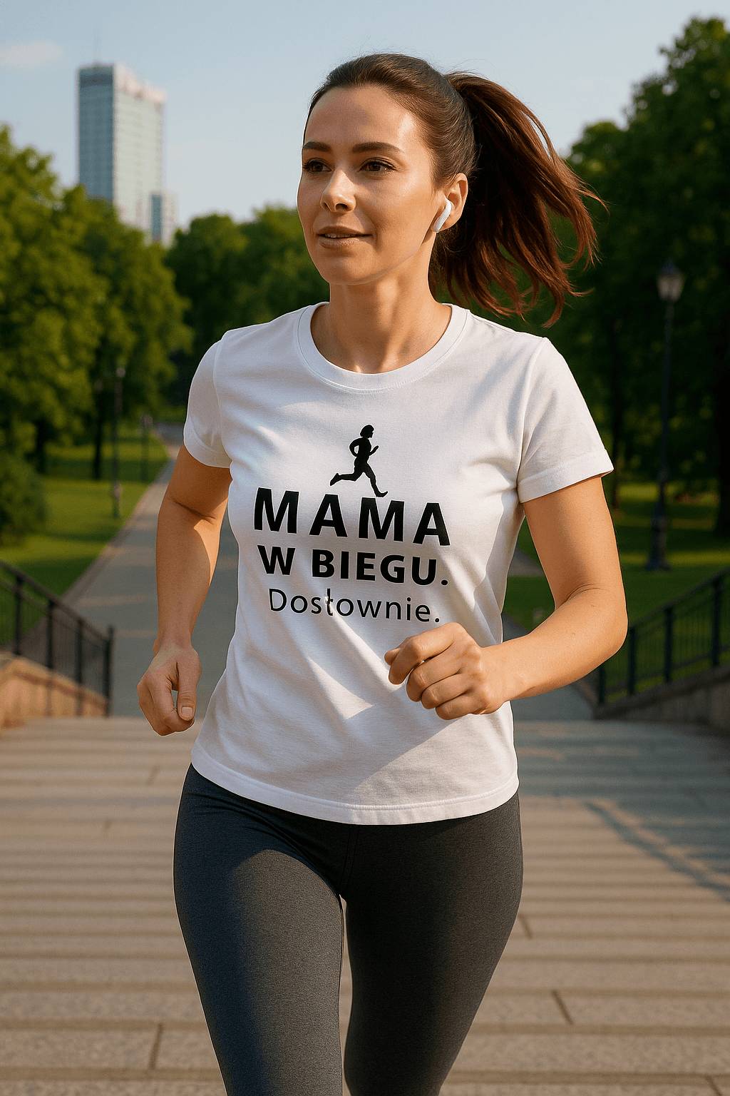 Zestaw Koszulka + Kubek: W Biegu. Dosłownie – Mama Edition (biała) TOP PREZENT