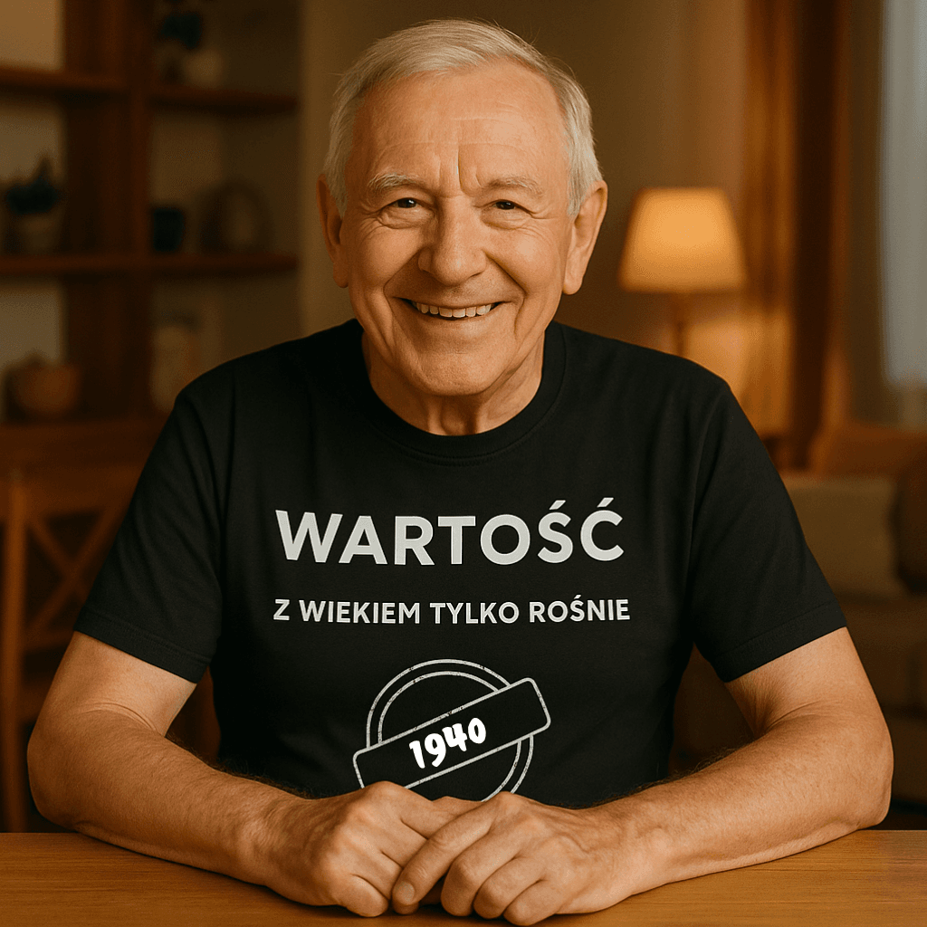 Koszulka 1940 – WARTOŚĆ. Z wiekiem tylko rośnie (Męska, Czarna)