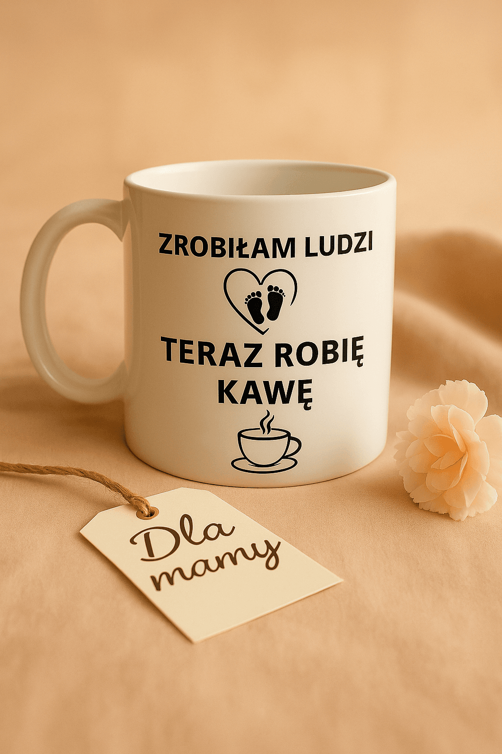 Zestaw Koszulka + Kubek: Zrobiłam ludzi, robię kawę - Mama Lifestyle Edition (biała) TOP PREZENT
