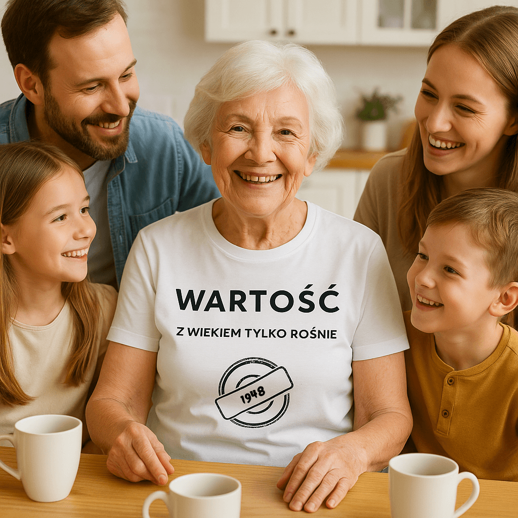 Koszulka 1948 – WARTOŚĆ. Z wiekiem tylko rośnie (Damska, Biała)