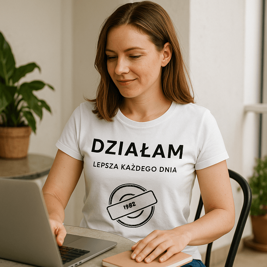 Koszulka 1982 – DZIAŁAM. Lepsza każdego dnia (Damska, Biała)