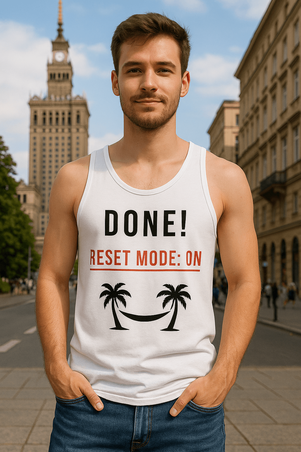 Done! Reset Mode: ON | Dla Niego Tank Top (biały)