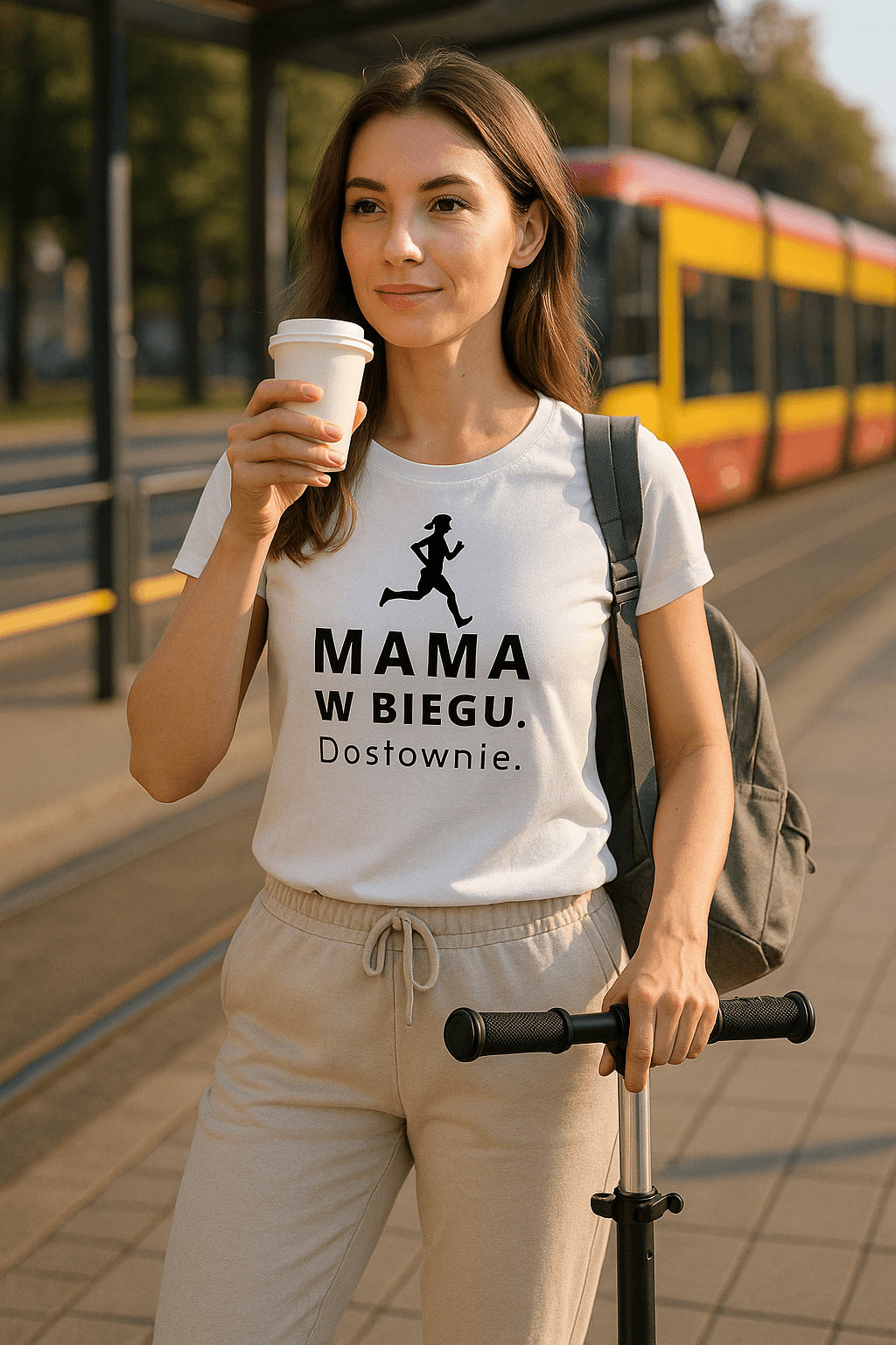 Zestaw Koszulka + Kubek: W Biegu. Dosłownie – Mama Edition (biała) TOP PREZENT