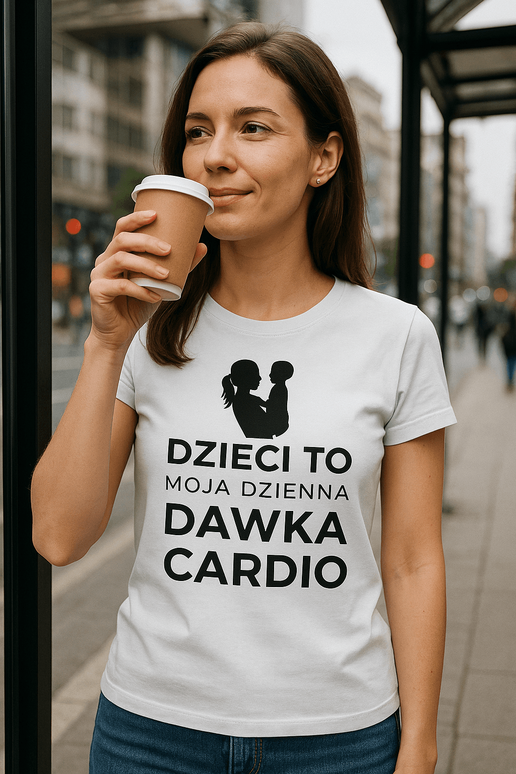 Zestaw Koszulka + Kubek: Dzienna dawka cardio - Mama Edition (biała) TOP PREZENT