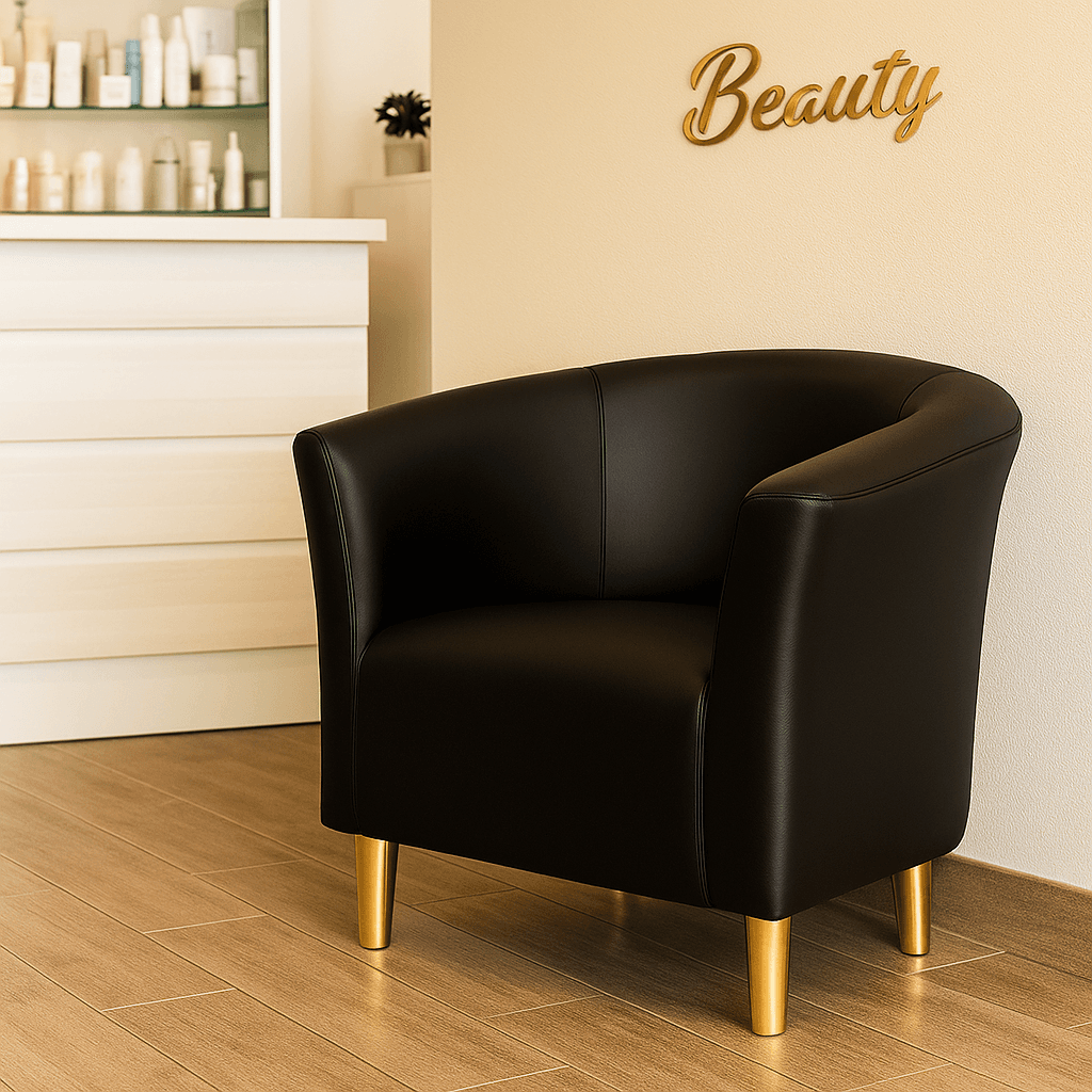 Fotel Tapicerowany Glamour Czarny Ekoskóra Złote Nóżki