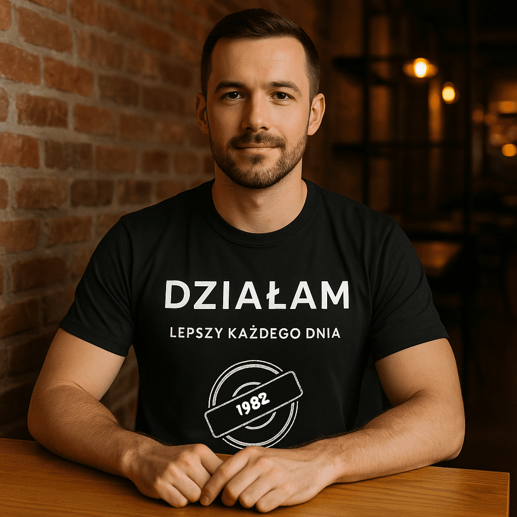 Koszulka 1982 – DZIAŁAM. Lepszy każdego dnia (Męska, Czarna)