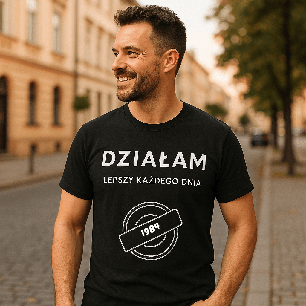 Koszulka 1984 – DZIAŁAM. Lepszy każdego dnia (Męska, Czarna)