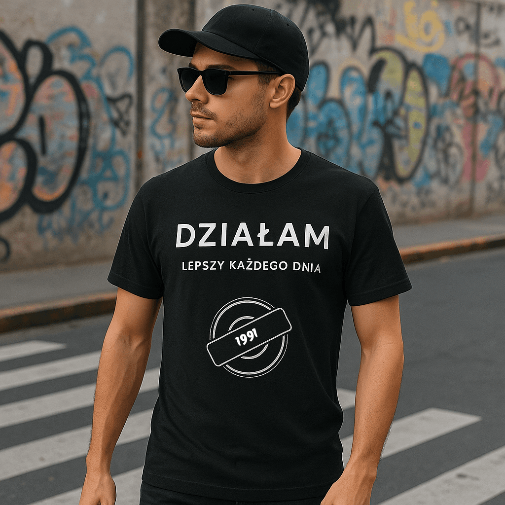 Koszulka 1991 – DZIAŁAM. Lepszy każdego dnia (Męska, Czarna)