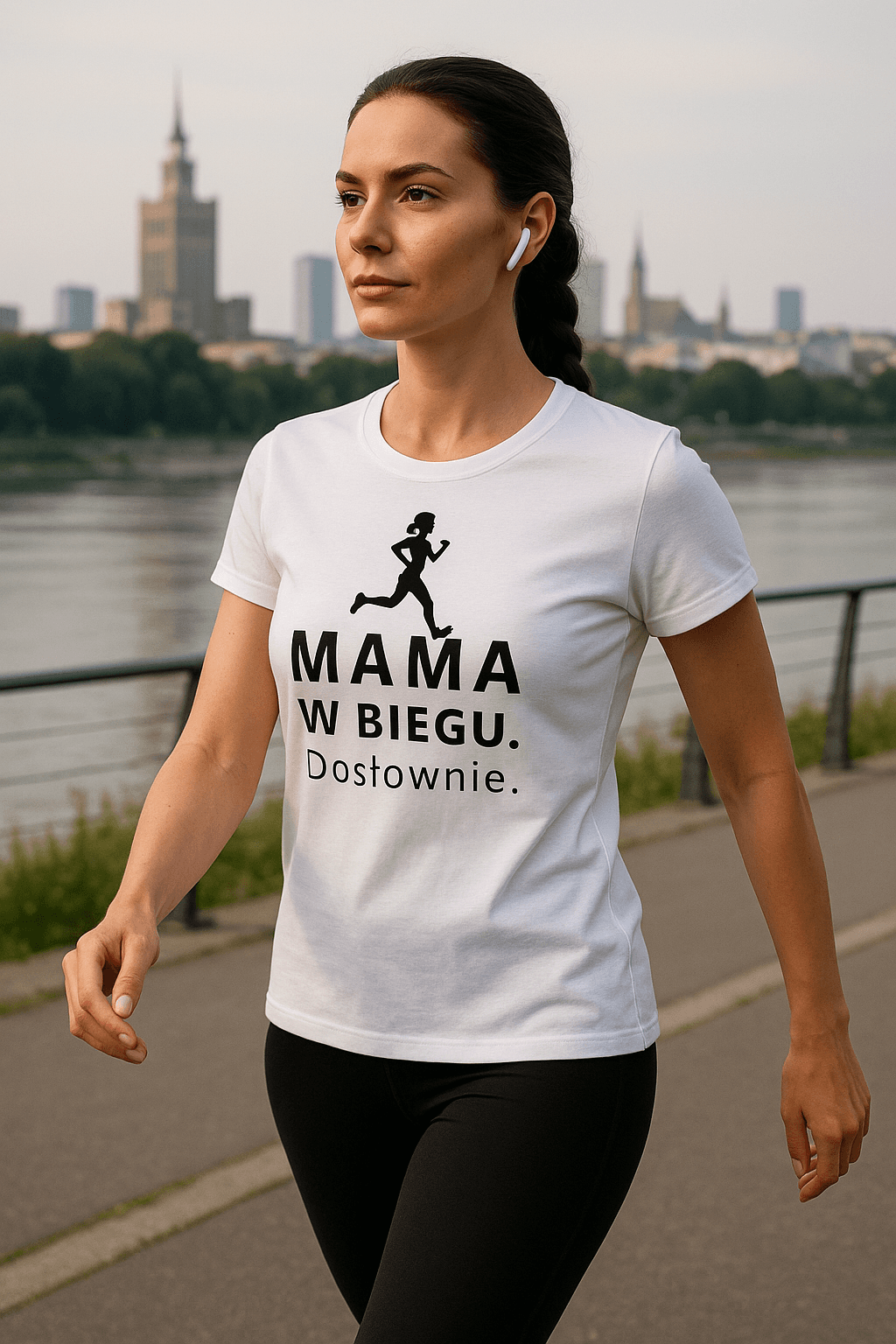Zestaw Koszulka + Kubek: W Biegu. Dosłownie – Mama Edition (biała) TOP PREZENT