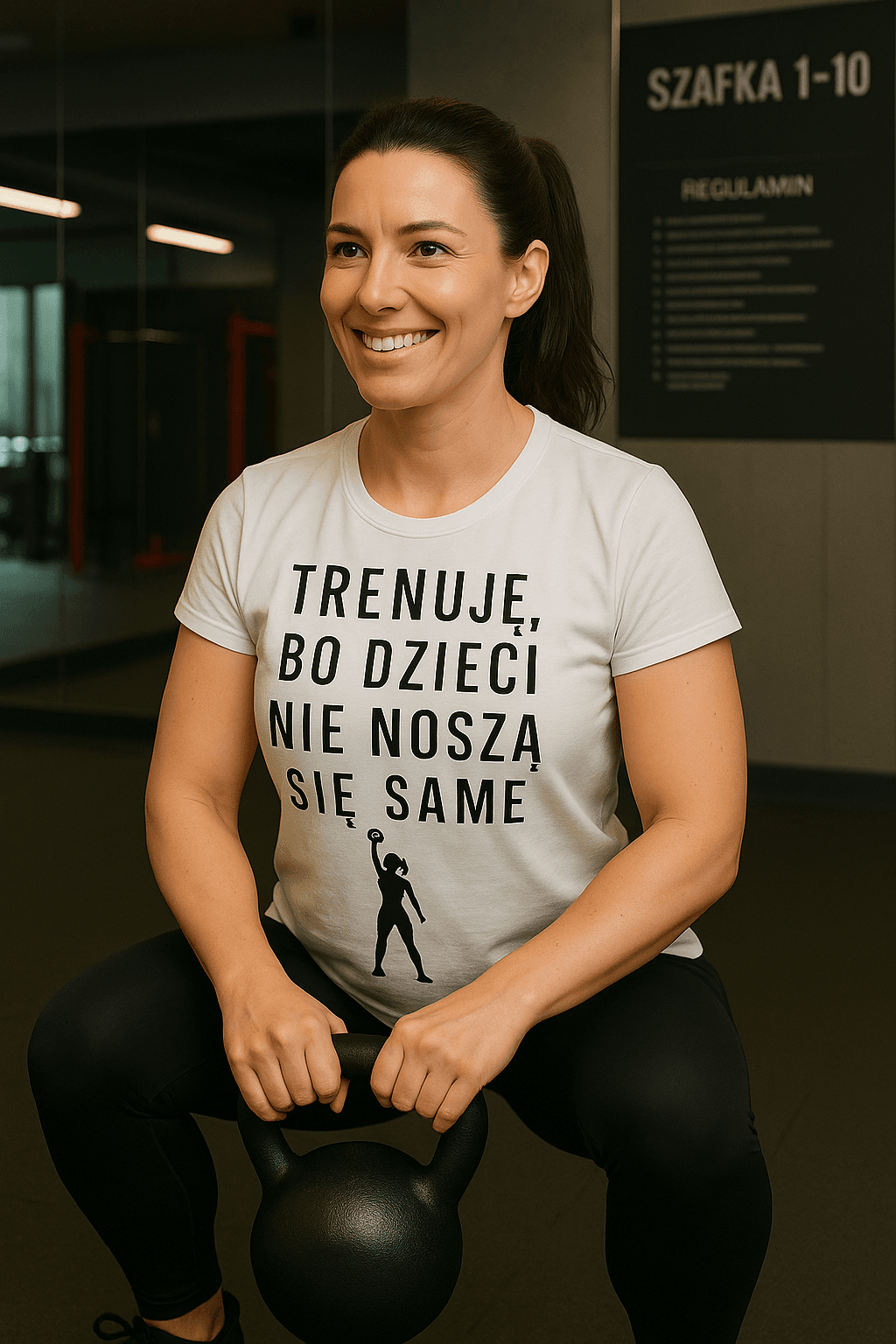 Zestaw Koszulka + Kubek: Trenuję bo dzieci nie noszą się same – Mama Edition (biała) TOP PREZENT