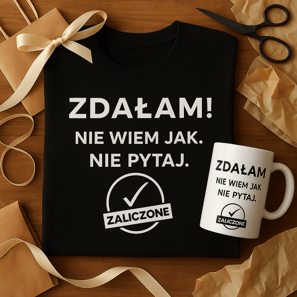 Zestaw Koszulka + Kubek: ZDAŁAM – Nie pytaj jak Wersja Limitowana 2025 (czarna)