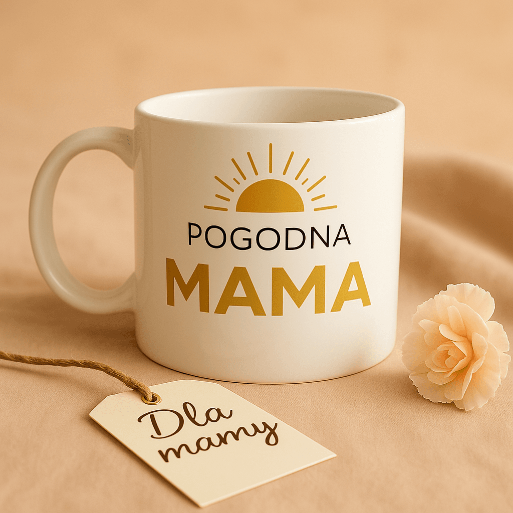 Zestaw Koszulka + Kubek: Pogodna Mama - Mama Gold Edition (biała)